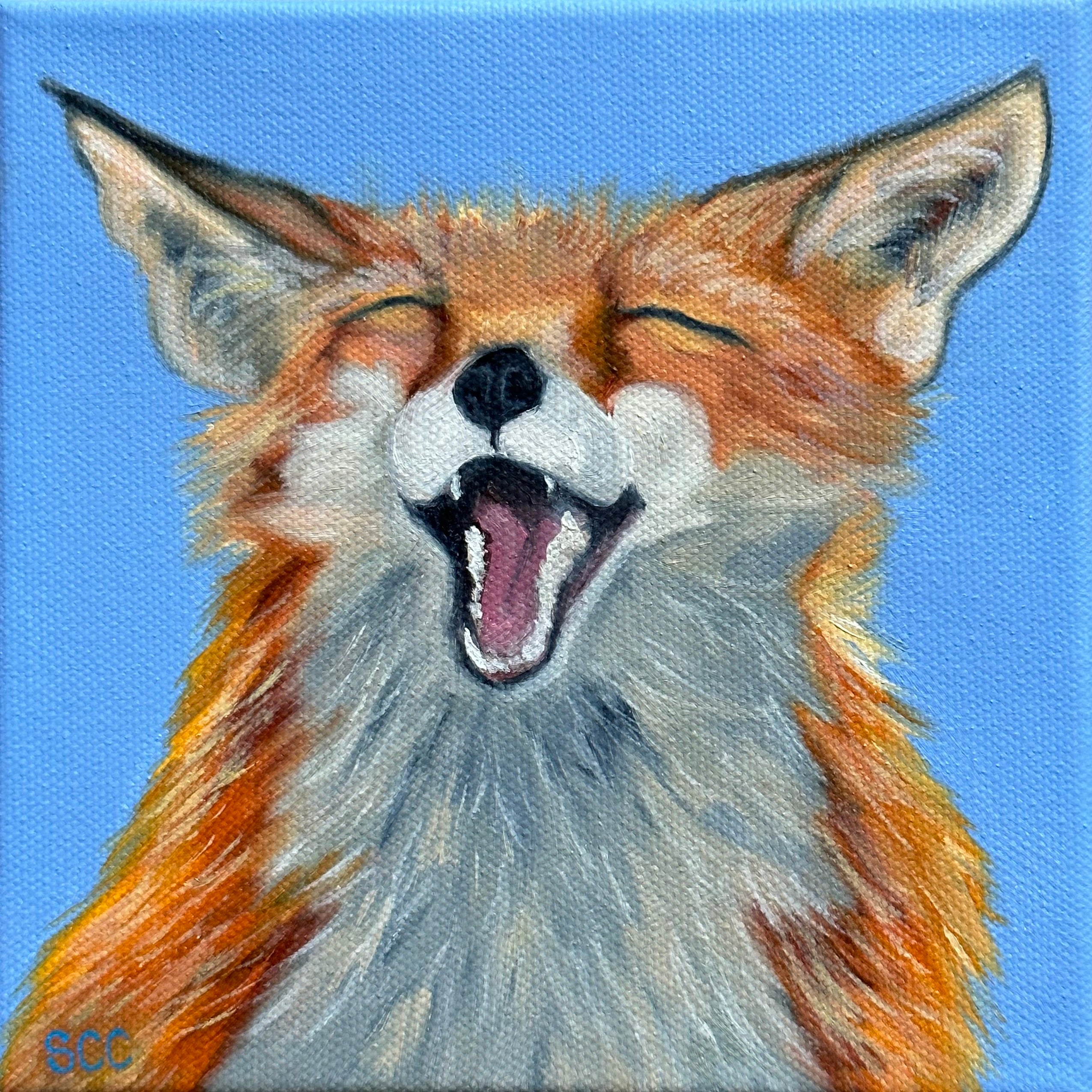 Why Did the Fox Cross the Road? 6x6 Oil Sarah Chapman Art